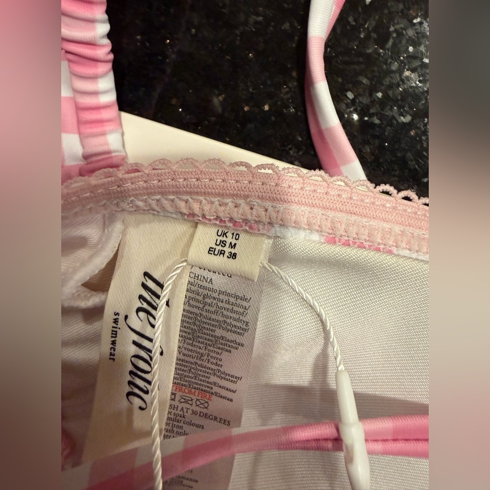 The Frolic x Lydia Kara triangle Bikini Set top & bottoms Pink Gingham Sz S NWT - Picture 8 of 8